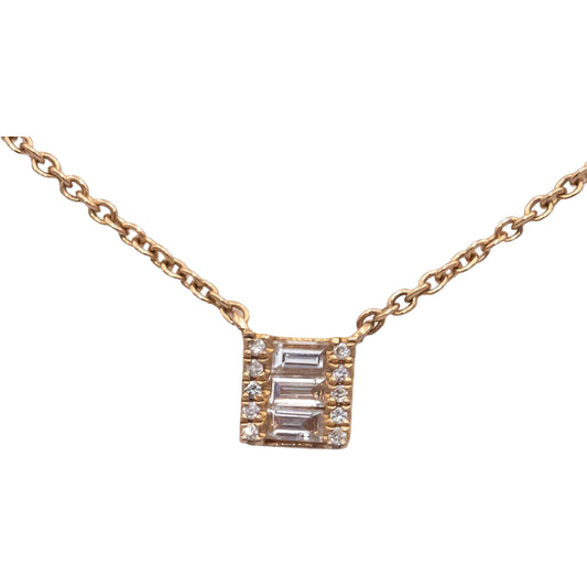 18k Yellow Gold 0.20CT VS Baguette & Round Diamond Pendant Necklace Chain