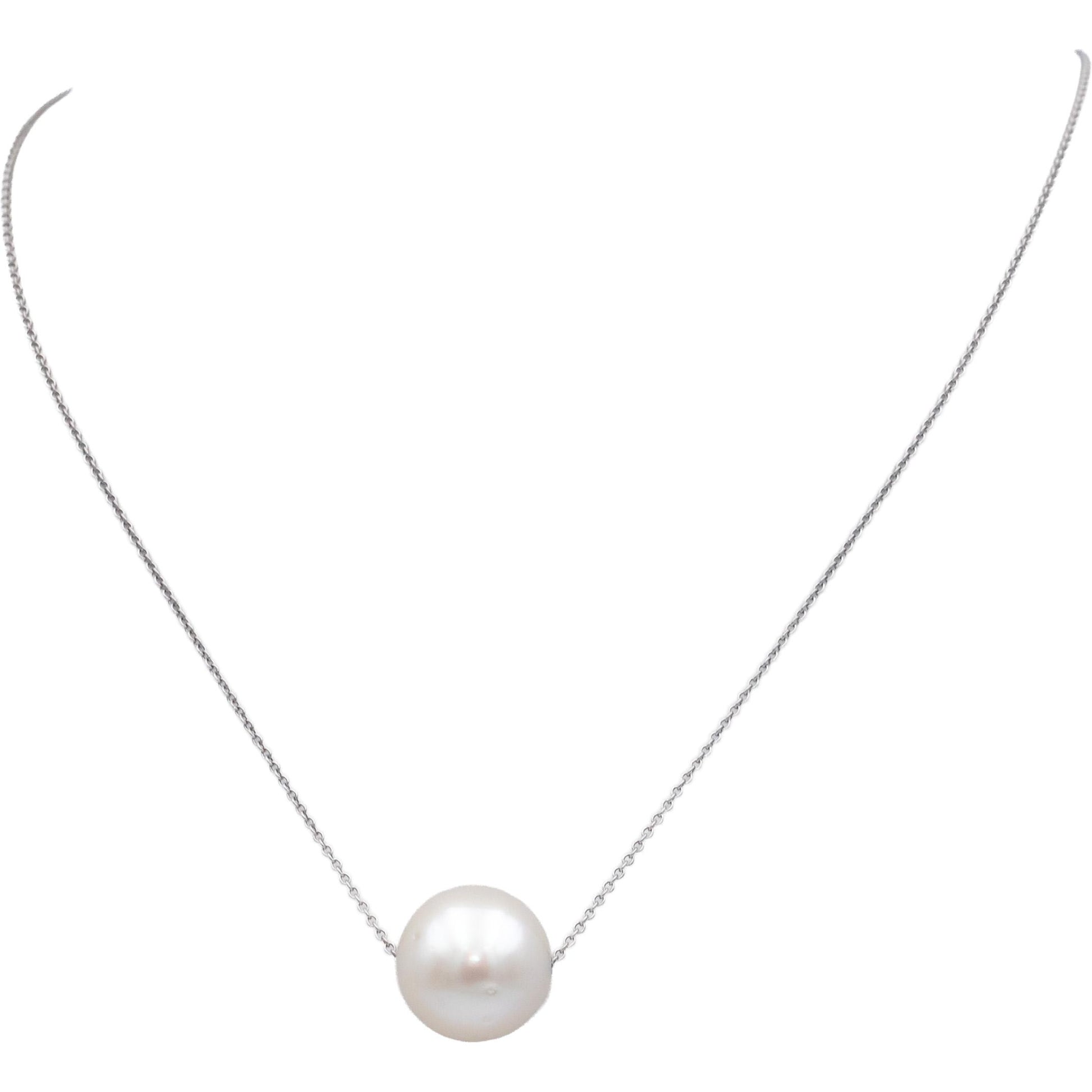 18k & 14k White Gold Jewelry 13.5mm Diameter Pearl Necklace Chain