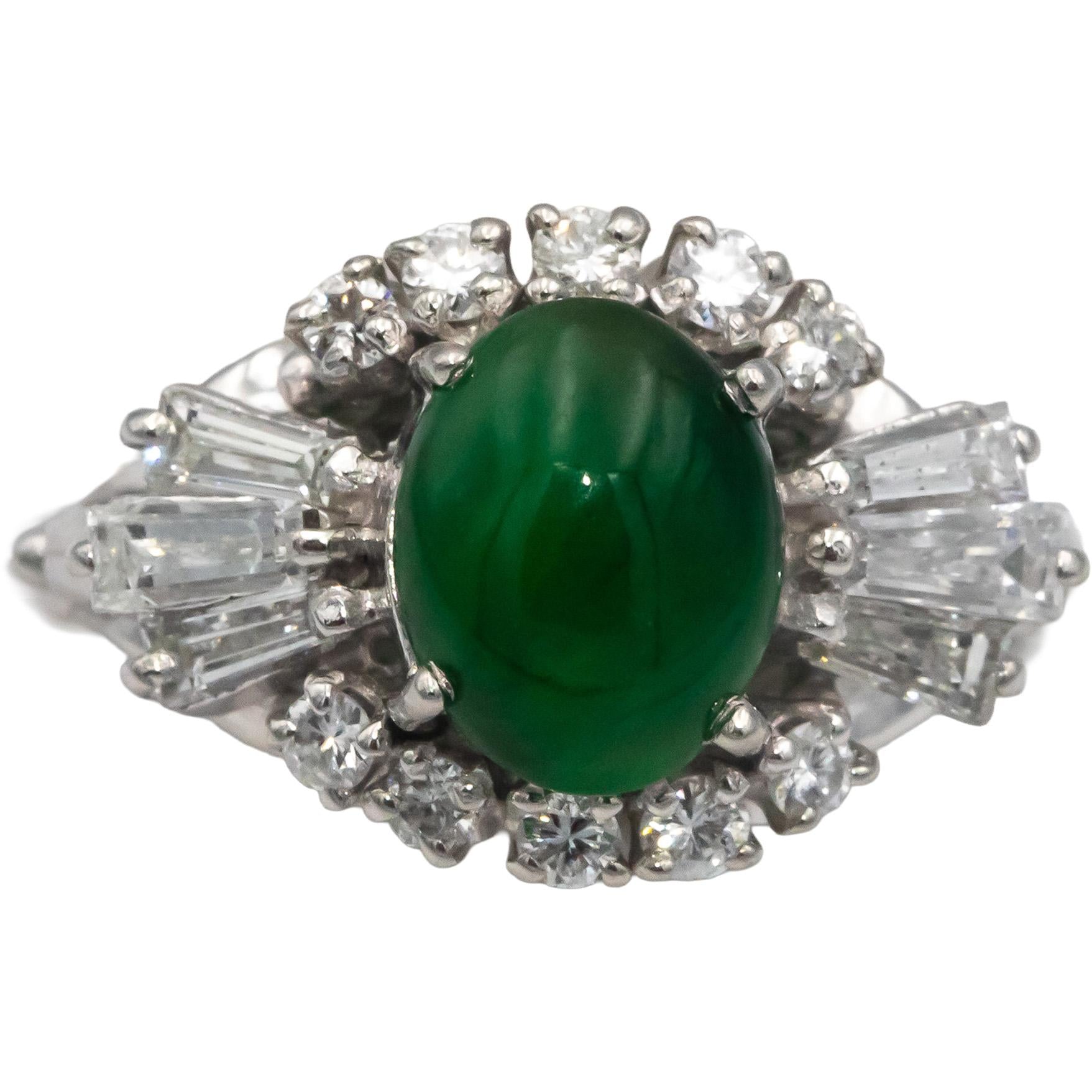 Platinum Jewelry VS Diamond & Jade Cocktail Ring 1.41CT Size 9.25