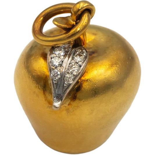 TIFFANY & CO. 18k Gold VS Diamond Apple Charm Pendant 0.05CT w/ Box Pouch