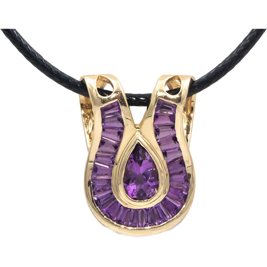 14k Yellow Gold Pear and Baguette Amethyst Slide Pendant Necklace 3.0CT