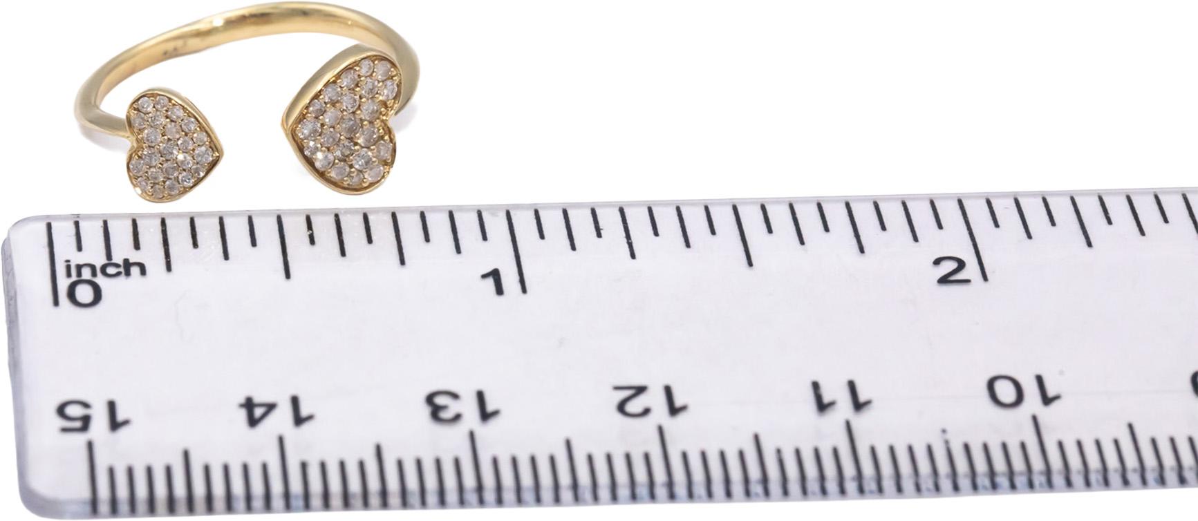 Diamond Round Cut 14k Yellow Gold Cluster Heart Cuff Ring 0.25CT Size 6