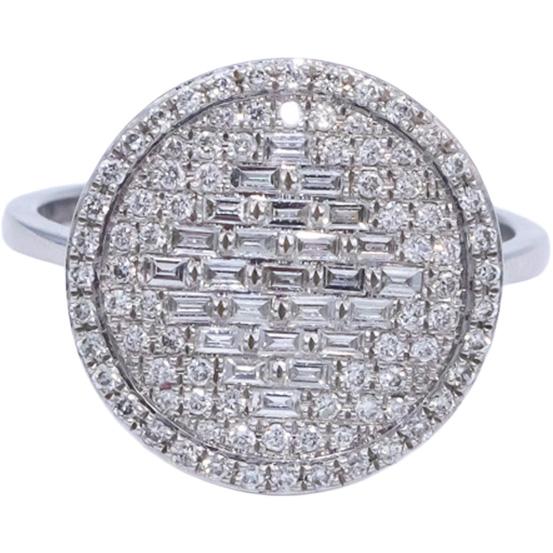 14k White Gold VS Baguette & Round Diamond Cluster Cocktail Ring .75CT Size 6.75