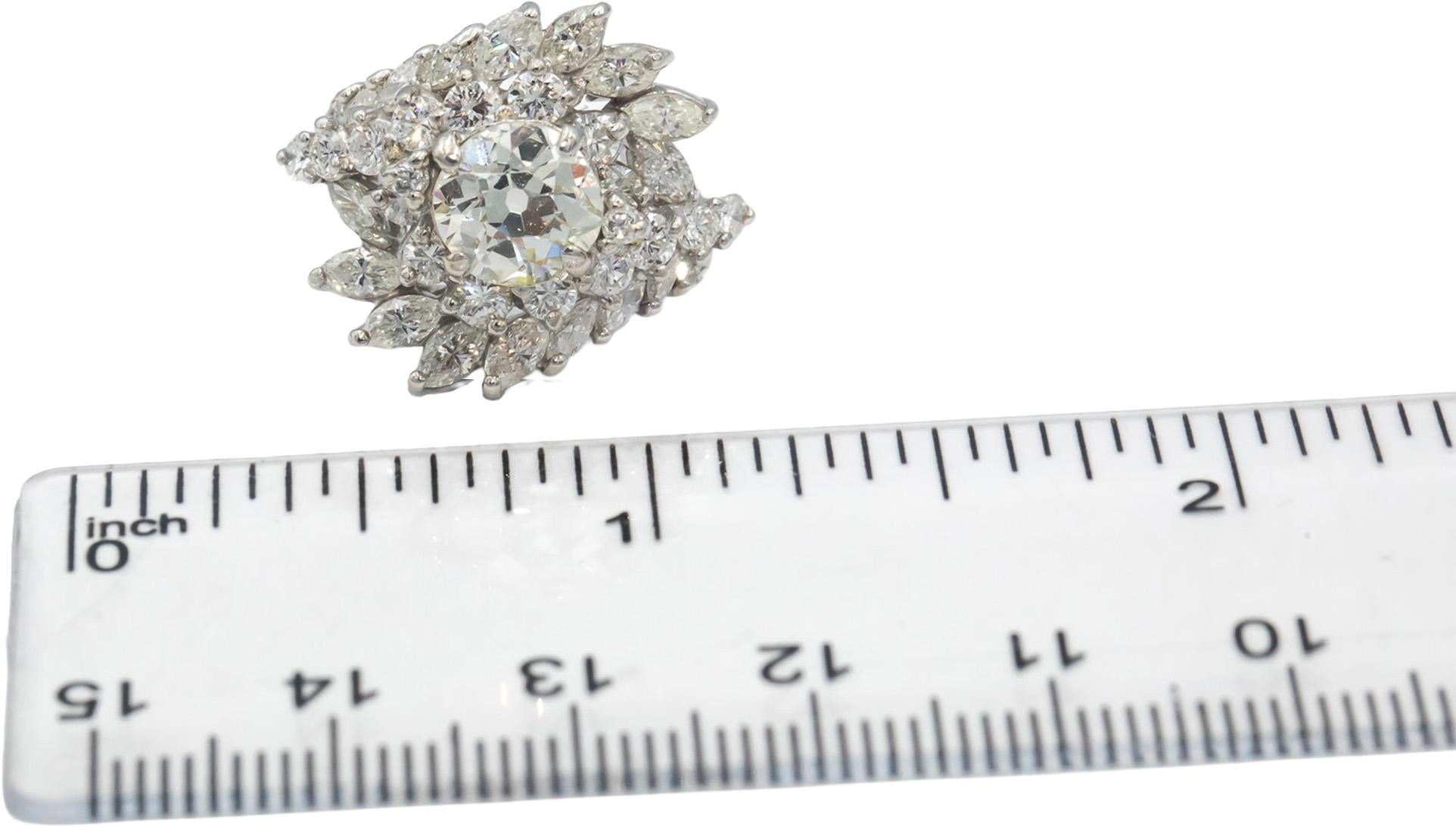 Antique Vintage Platinum Diamond Cluster Cocktail Ring 3.0CT w/ 1.50CT Center