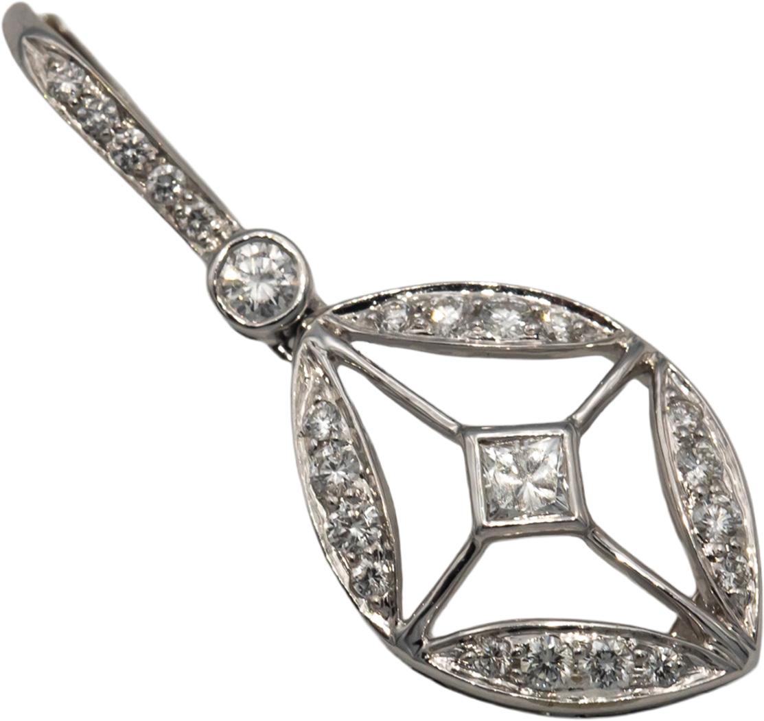 18k White Gold VS Princess & Round Diamond Dangle Earrings 0.95CT