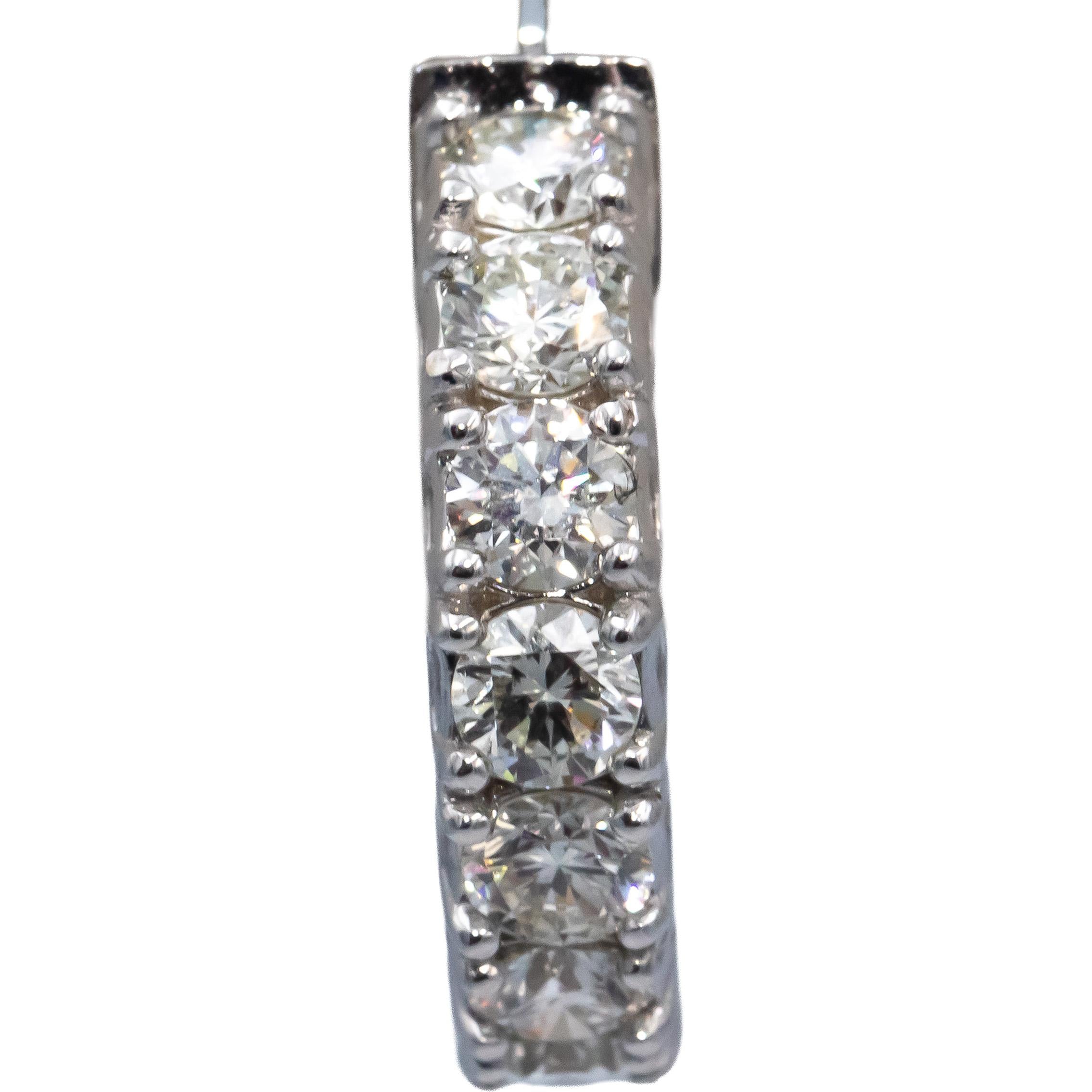 14k White Gold VS Round Diamond Inside Out Hoop Earrings 4.42CT