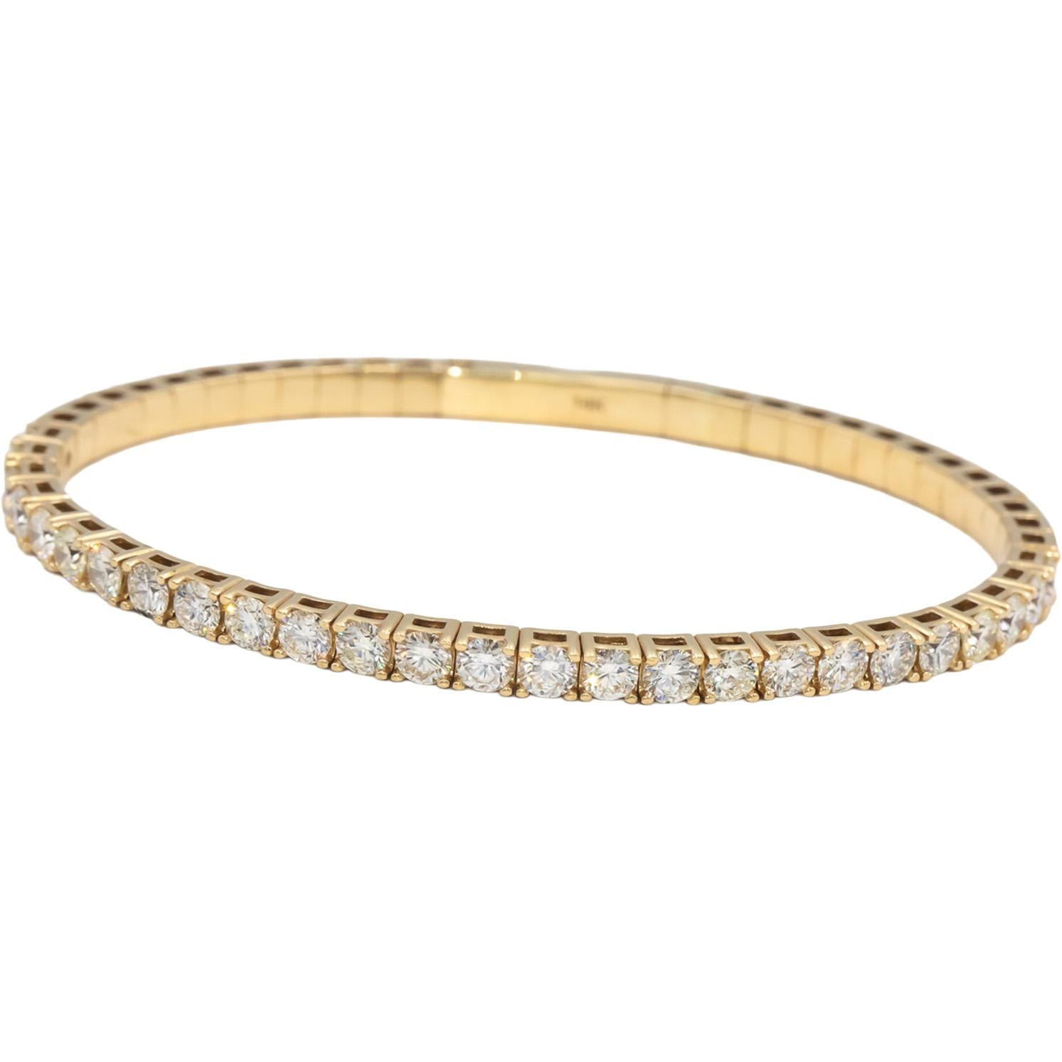 14k Yellow Gold VS Round Diamond Flexible Bangle Bracelet 4.51CT
