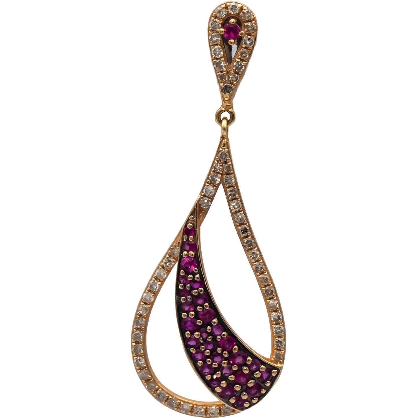 14k Rose Gold Round Ruby and Diamond Drop Dangle Earrings 1.10CT