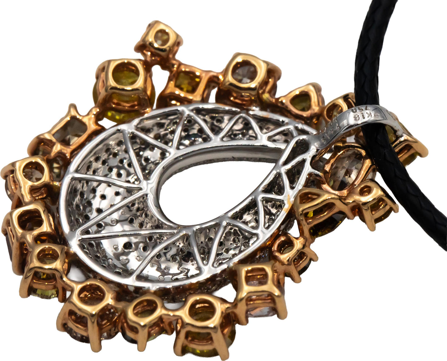 18k White & Yellow Gold White & Fancy Color Diamond Pendant Necklace 3.76CT