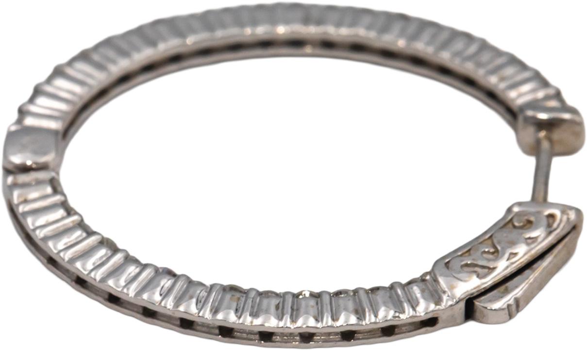 14k White Gold VS Round Diamond Inside Out Oval Hoop Earrings 1.33CT