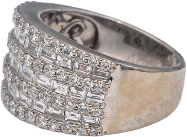 14k White Gold VS Round & Baguette Diamond Cluster Cocktail Ring 2.50CT Sz. 7