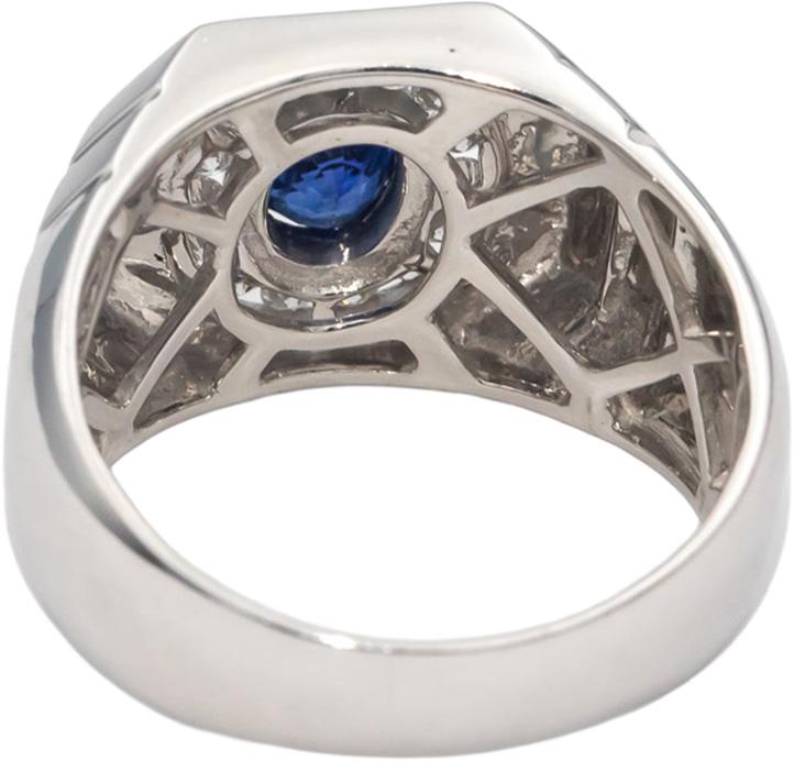 14k White Gold VS Oval Sapphire & Round Diamond Men's Ring 1.27CT Size 11