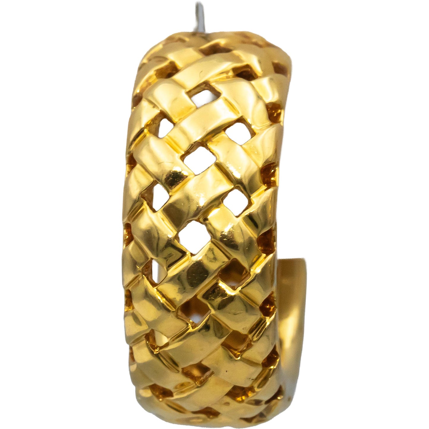 TIFFANY & CO. Vintage 18k Yellow Gold Vannerie Basket Weave Hoop Earrings w/ Box