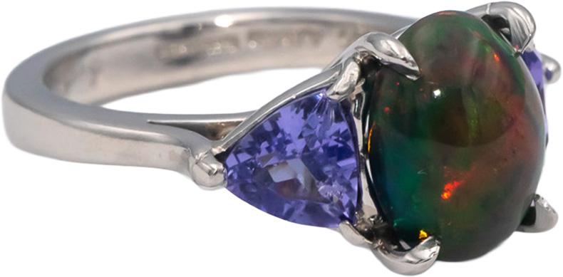 Platinum Cabochon Boulder Opal Trillion Tanzanite Cocktail Ring 5.68CT Size 6.25