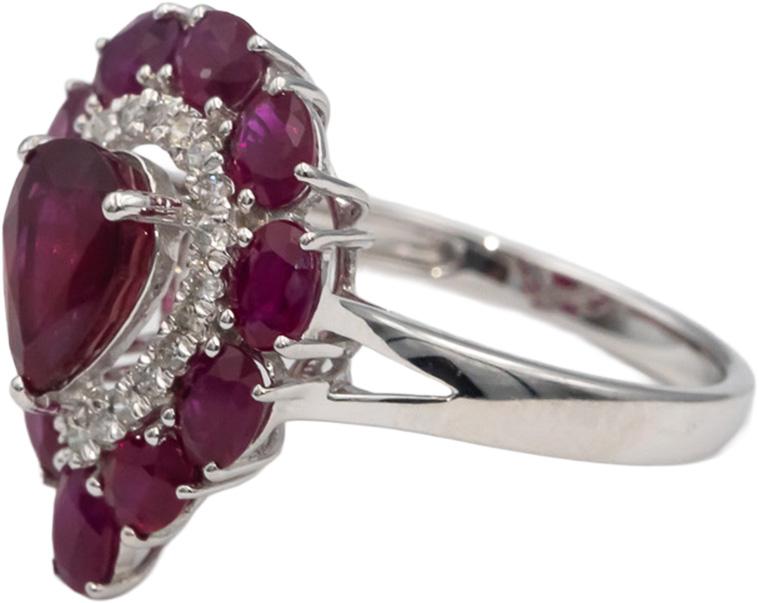 18k White Gold Diamond & Ruby Cocktail Ring 3.25CT Size 7