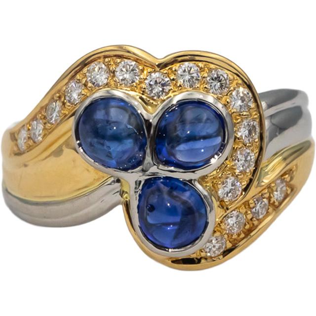 18k White & Yellow Gold Cabochon Sapphire & Round Diamond Cocktail Ring 1.93CT