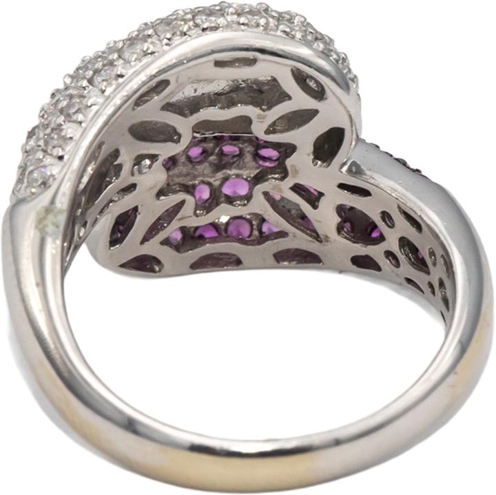 14k White Gold Round Diamond & Ruby Cluster By Pass Ring 1.0CT Size 6.75