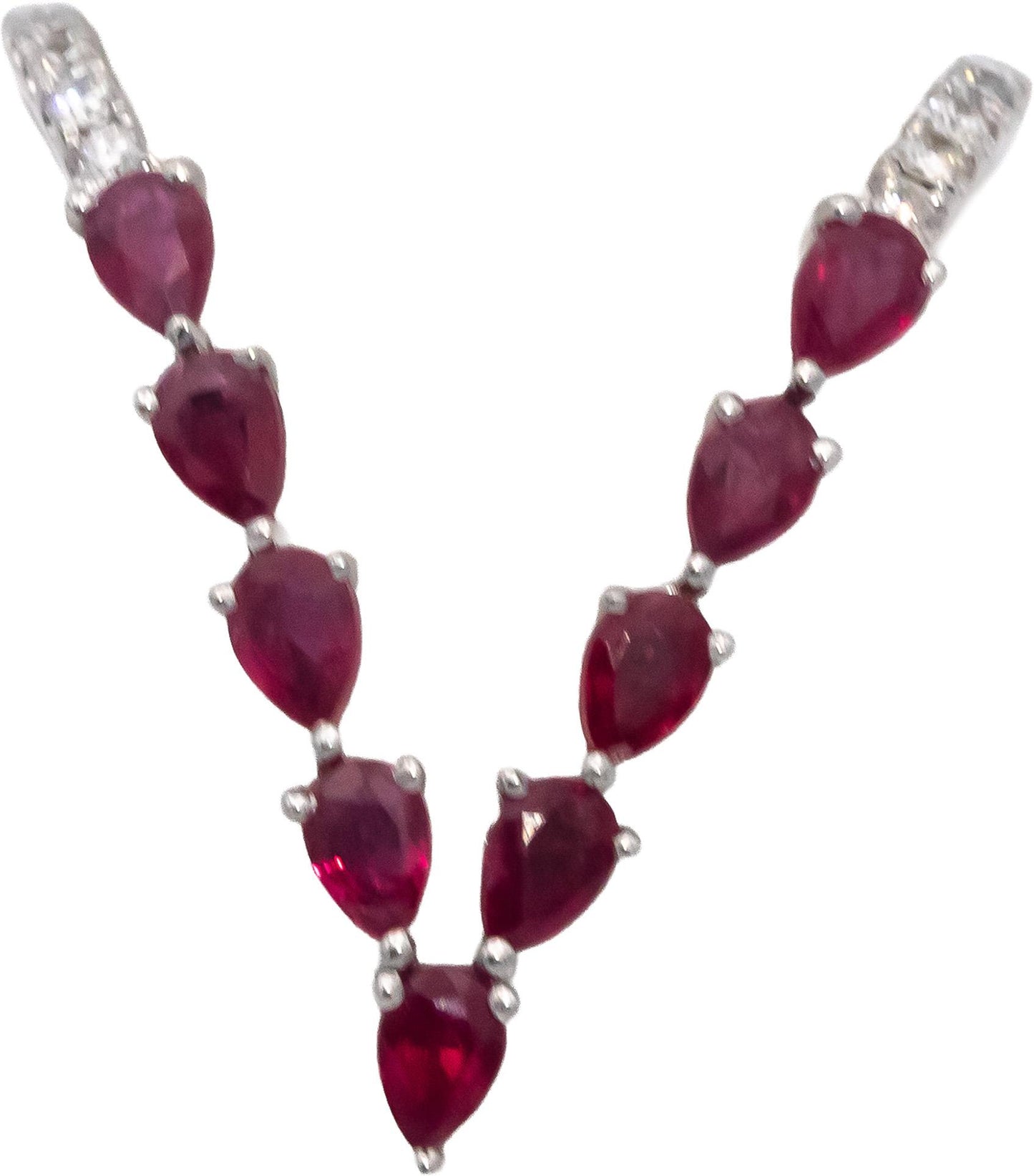 18k White Gold Pear Ruby Round Diamond V-Shaped Ring 1.10CT Size 7.5