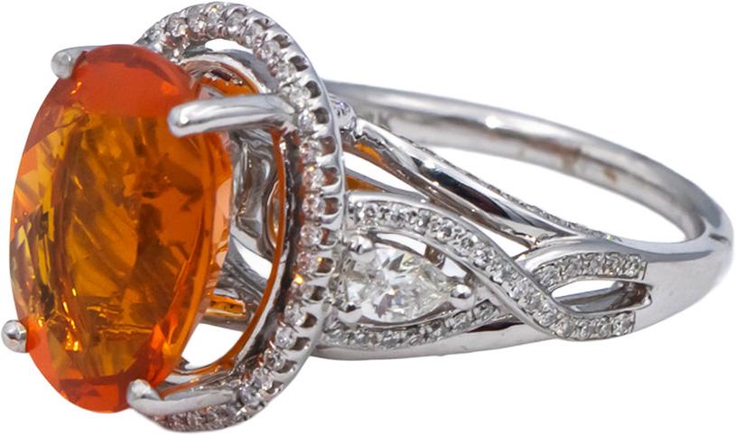 18k White Gold Mexican Fire Opal & Diamond Cocktail Ring 5.10CT Size 7.25