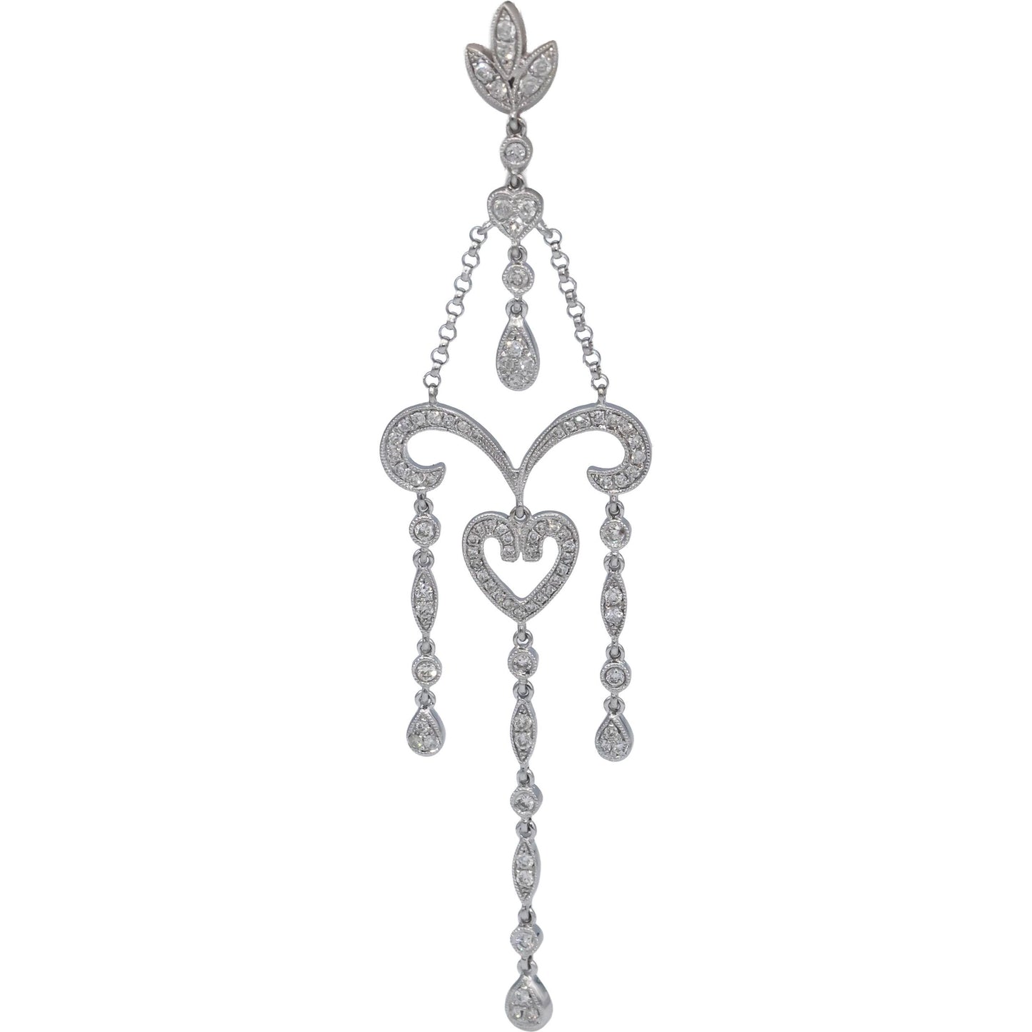 18k White Gold VS Round Diamond Chandelier Dangle Earrings 1.50CTW