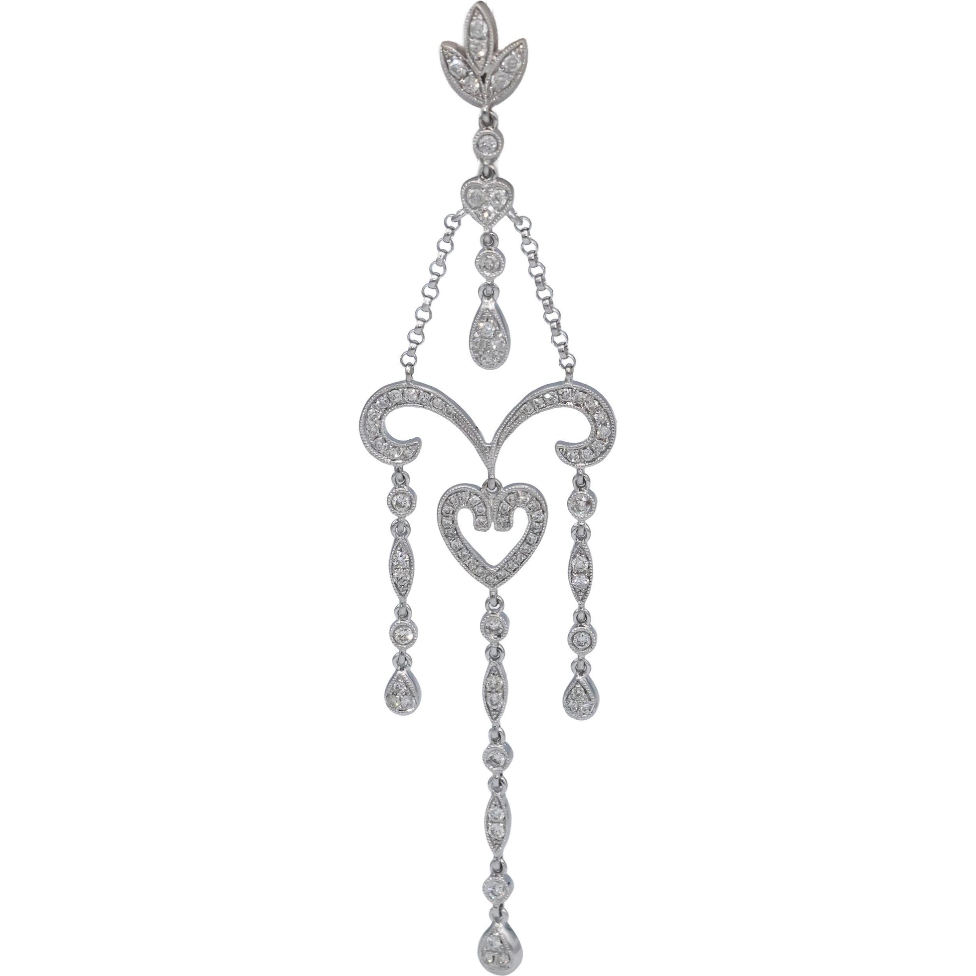 18k White Gold VS Round Diamond Chandelier Dangle Earrings 1.50CTW