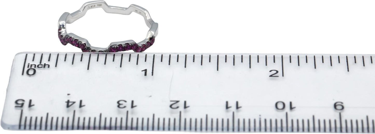 18k White Gold Round Ruby Zig Zag Stackable Band Ring 0.20CT Size 7