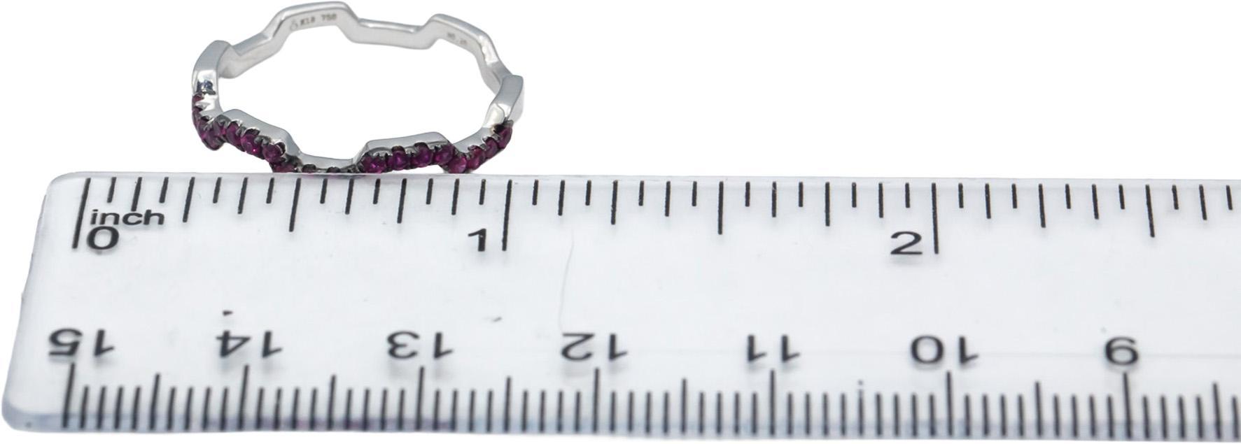 18k White Gold Round Ruby Zig Zag Stackable Band Ring 0.20CT Size 7