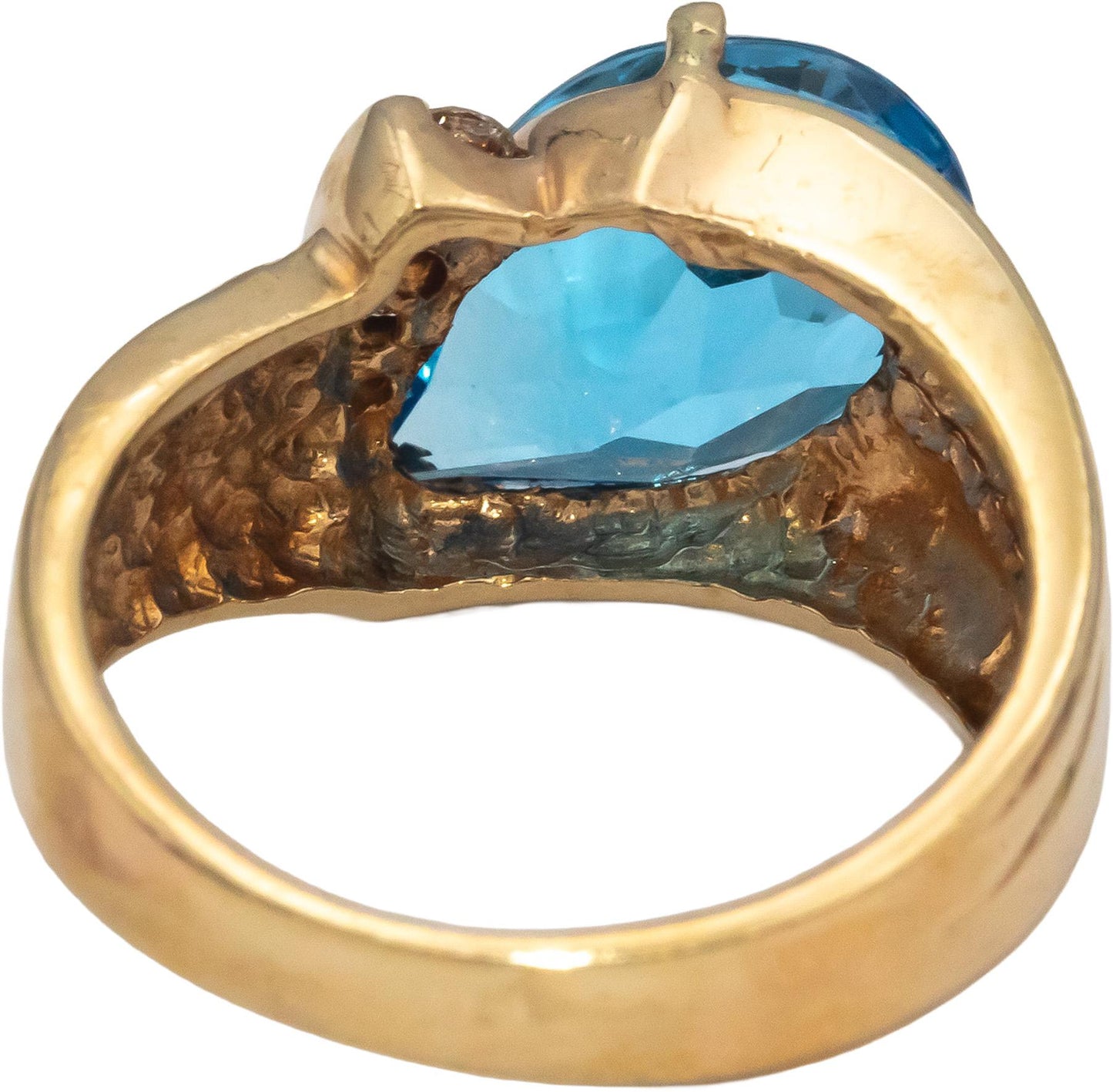 14k Yellow Gold Pear Cut Blue Topaz Round Diamond Cocktail Ring 3.08CT Size 5.25