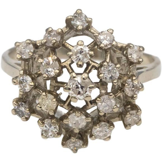 14k White Gold Round Diamond Cluster Cocktail Ring 0.75CT Size 7.5