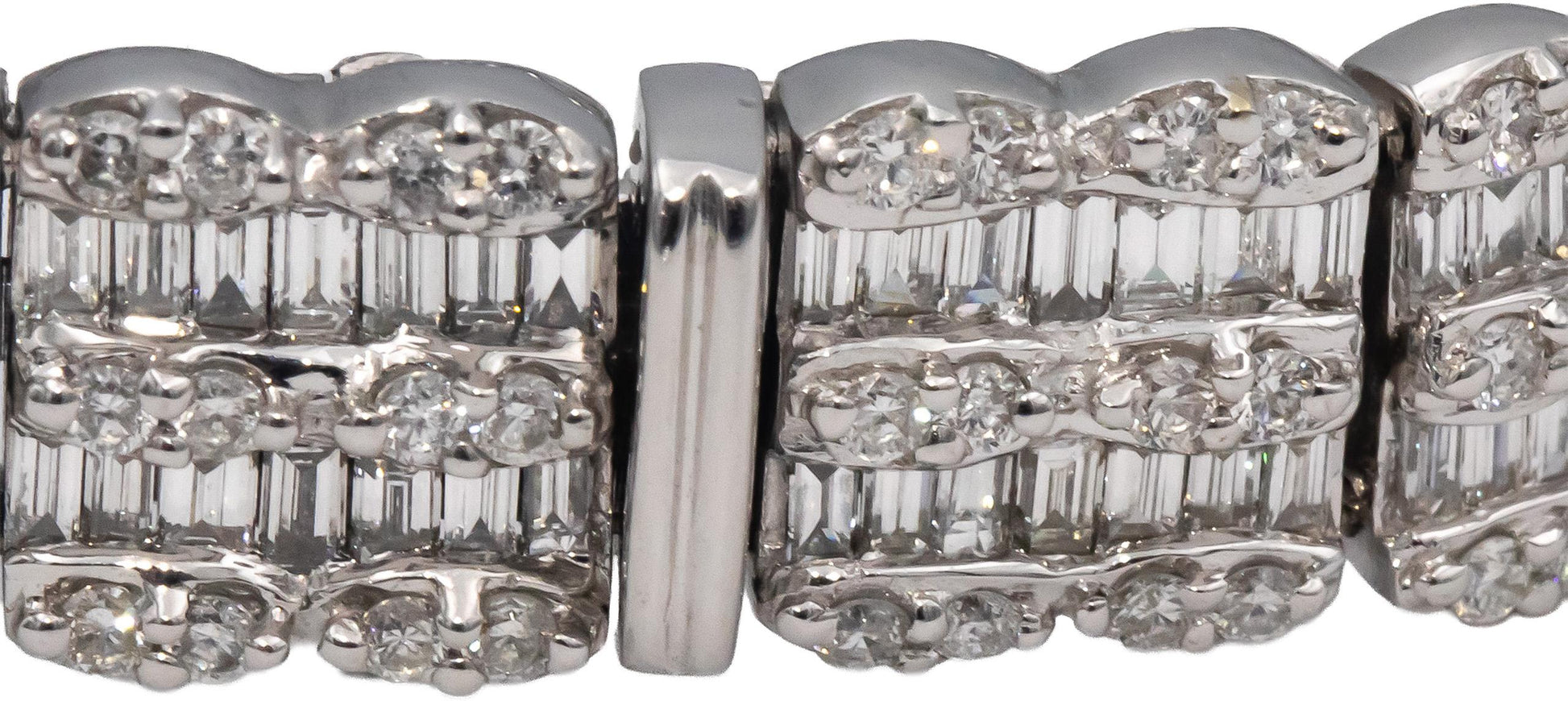 18k White Gold VS Round & Baguette Cut Diamond Fancy Link Bracelet 9.99CTW