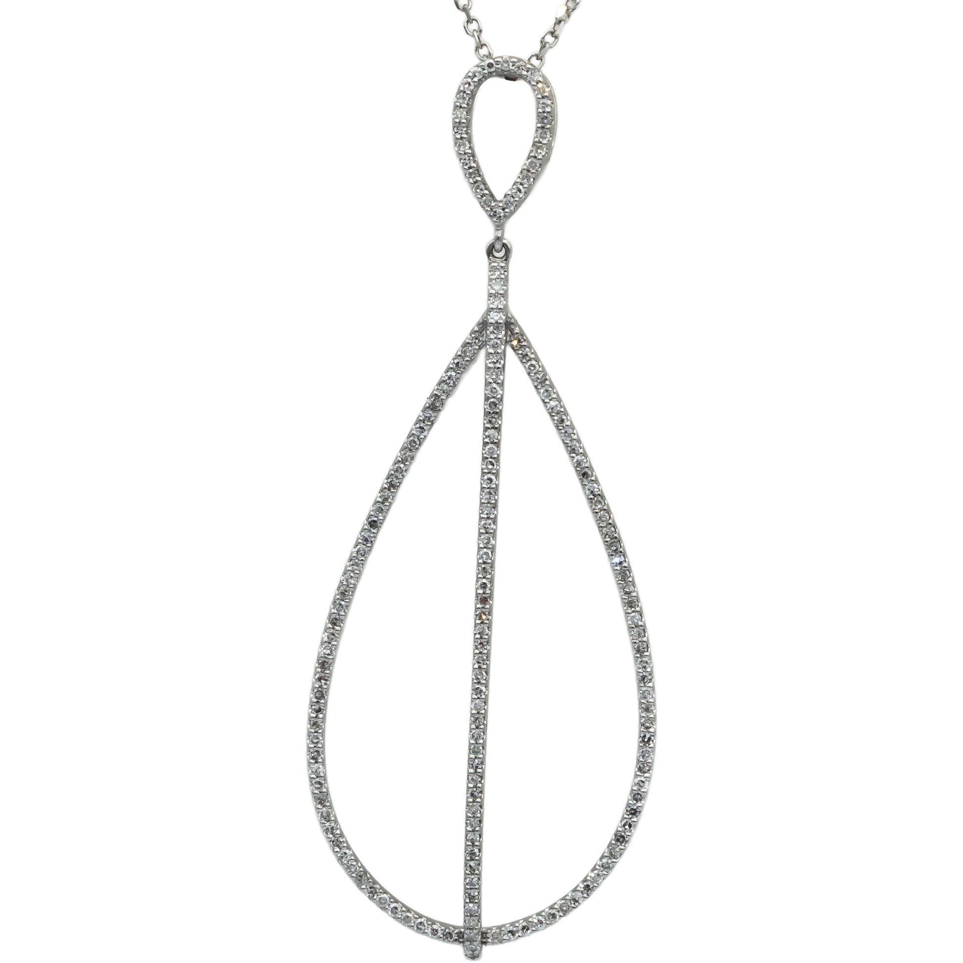 VERA WANG LOVE 10k White Gold Round Diamond Pear Shaped Pendant Necklace 0.50CT