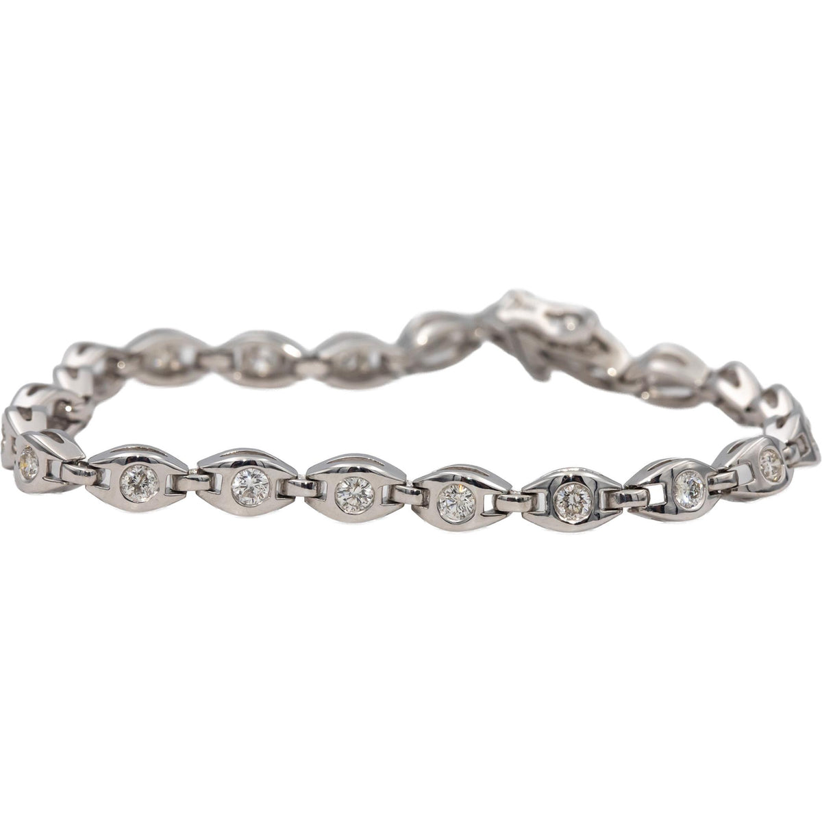 14k White Gold Round Bezel Set Diamond Fancy Link Bracelet 1.60CT