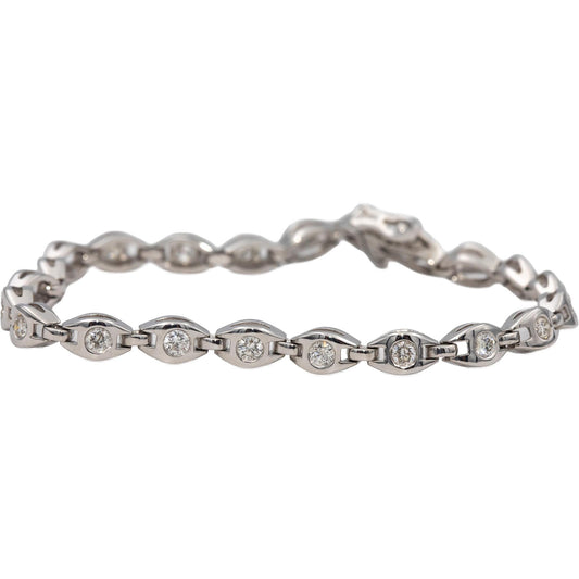 14k White Gold Round Bezel Set Diamond Fancy Link Bracelet 1.60CT