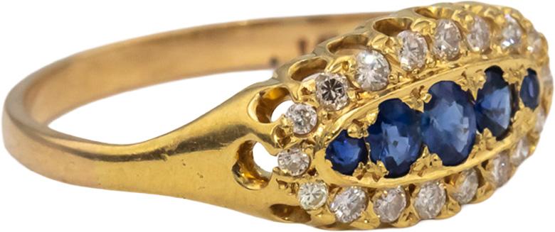 Antique 14k Yellow Gold Diamond and Sapphire Band Ring 0.50CTW Size 7.5