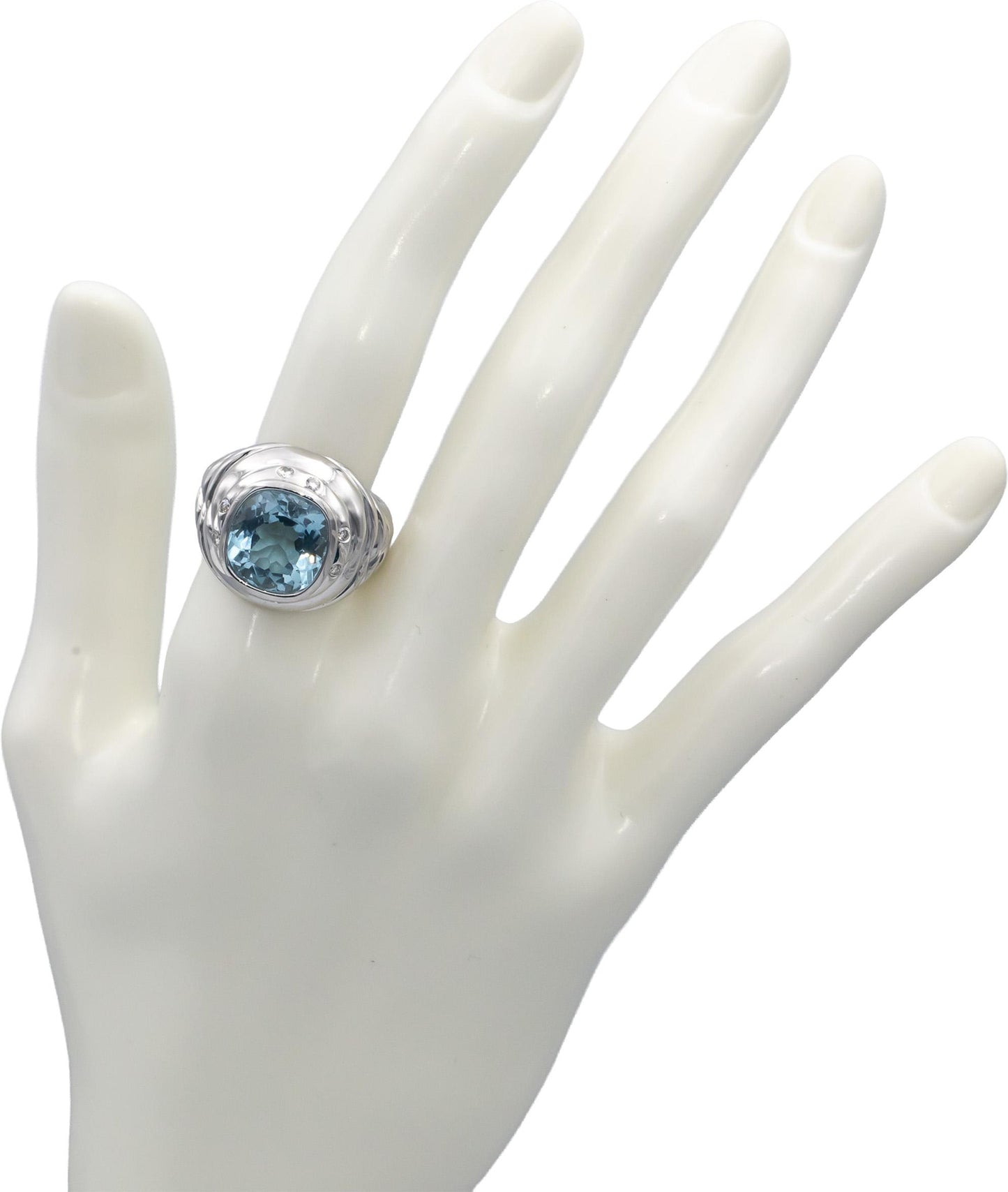 ALMAZA 18k White Gold VS Round Diamond & Cushion Cut Topaz Ring 7.38CT Size 7.25