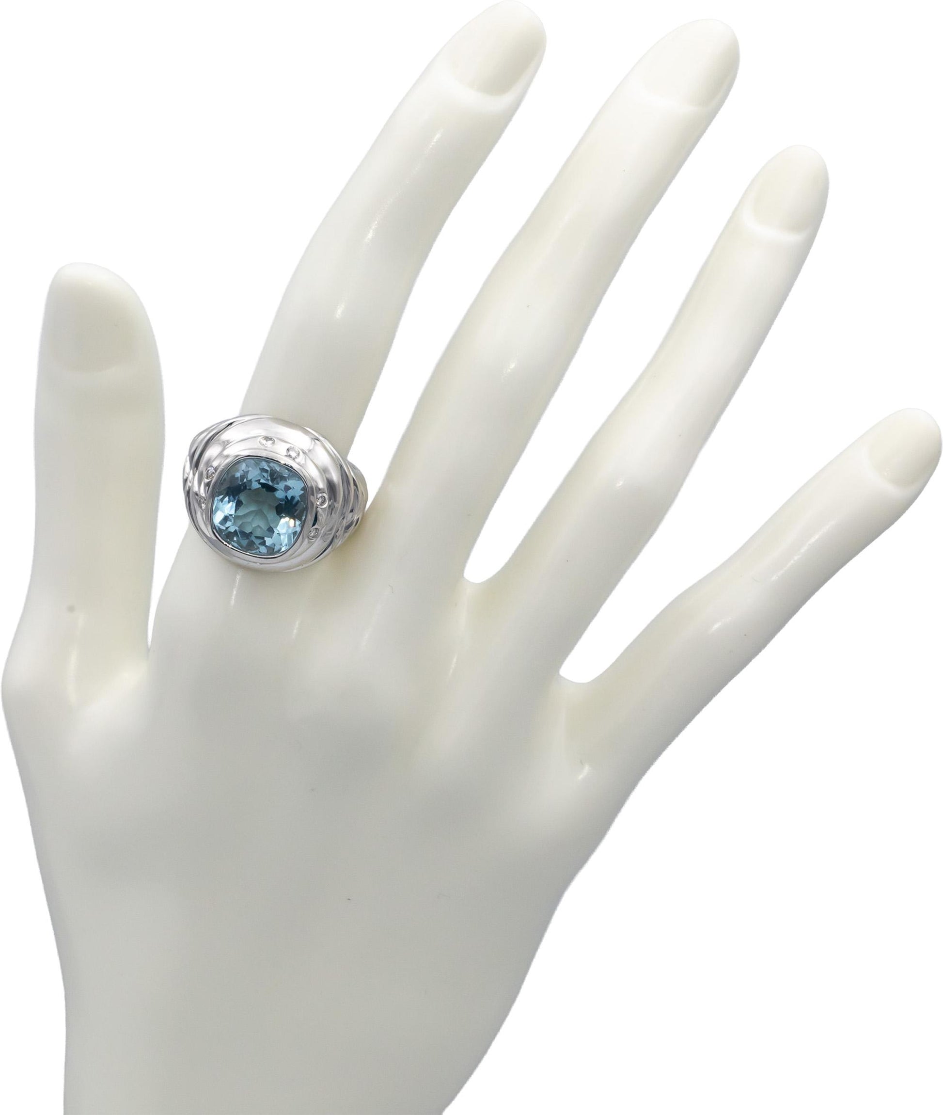 ALMAZA 18k White Gold VS Round Diamond & Cushion Cut Topaz Ring 7.38CT Size 7.25