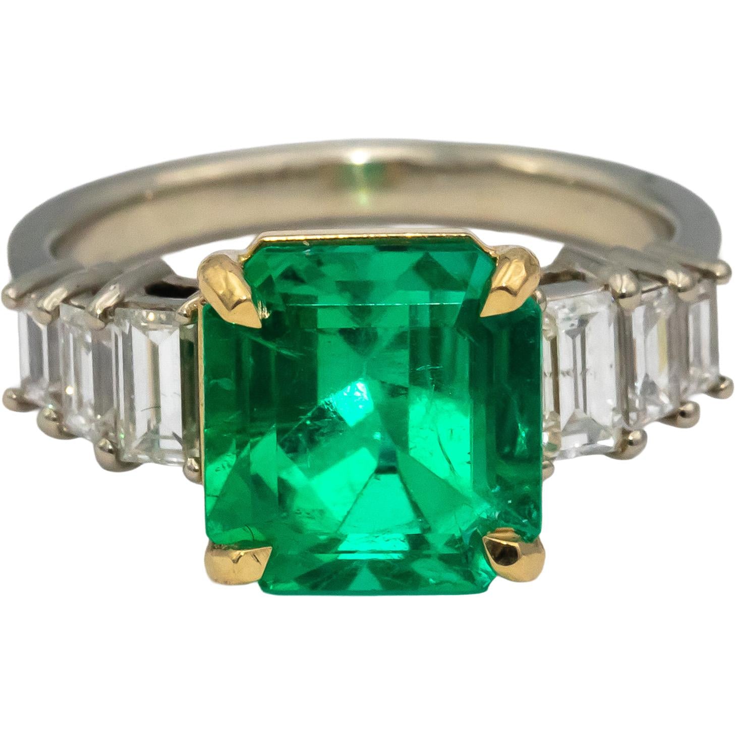 GIA 18k White & Yellow Gold Colombian Emerald & Diamond Ring 4.32CTW Size 6.25