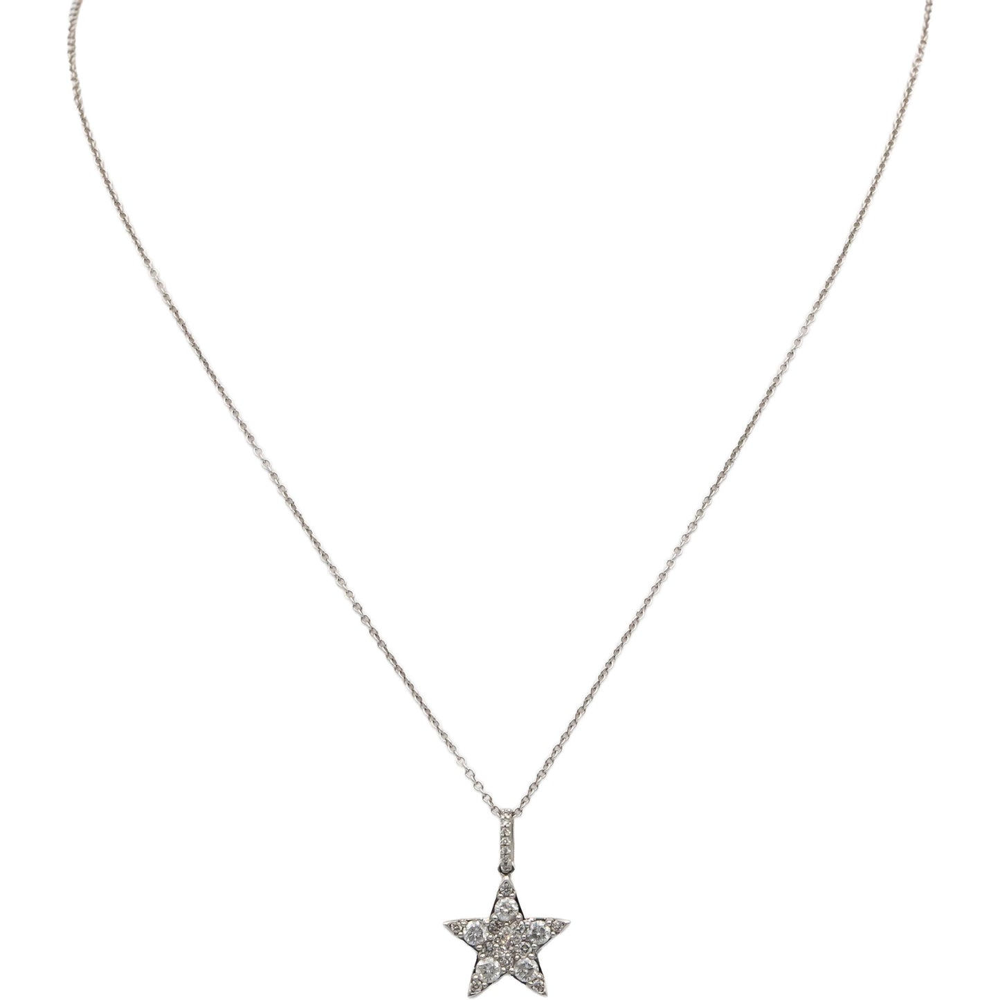 10k White Gold Round Diamond Cluster Star Pendant Necklace 0.75CT