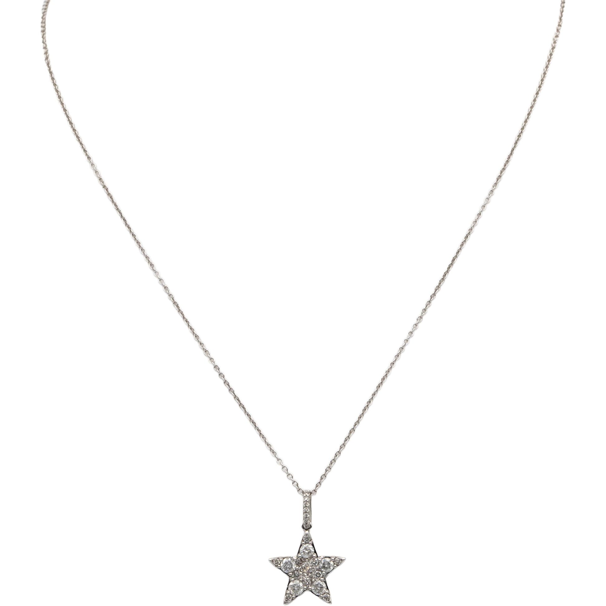 10k White Gold Round Diamond Cluster Star Pendant Necklace 0.75CT
