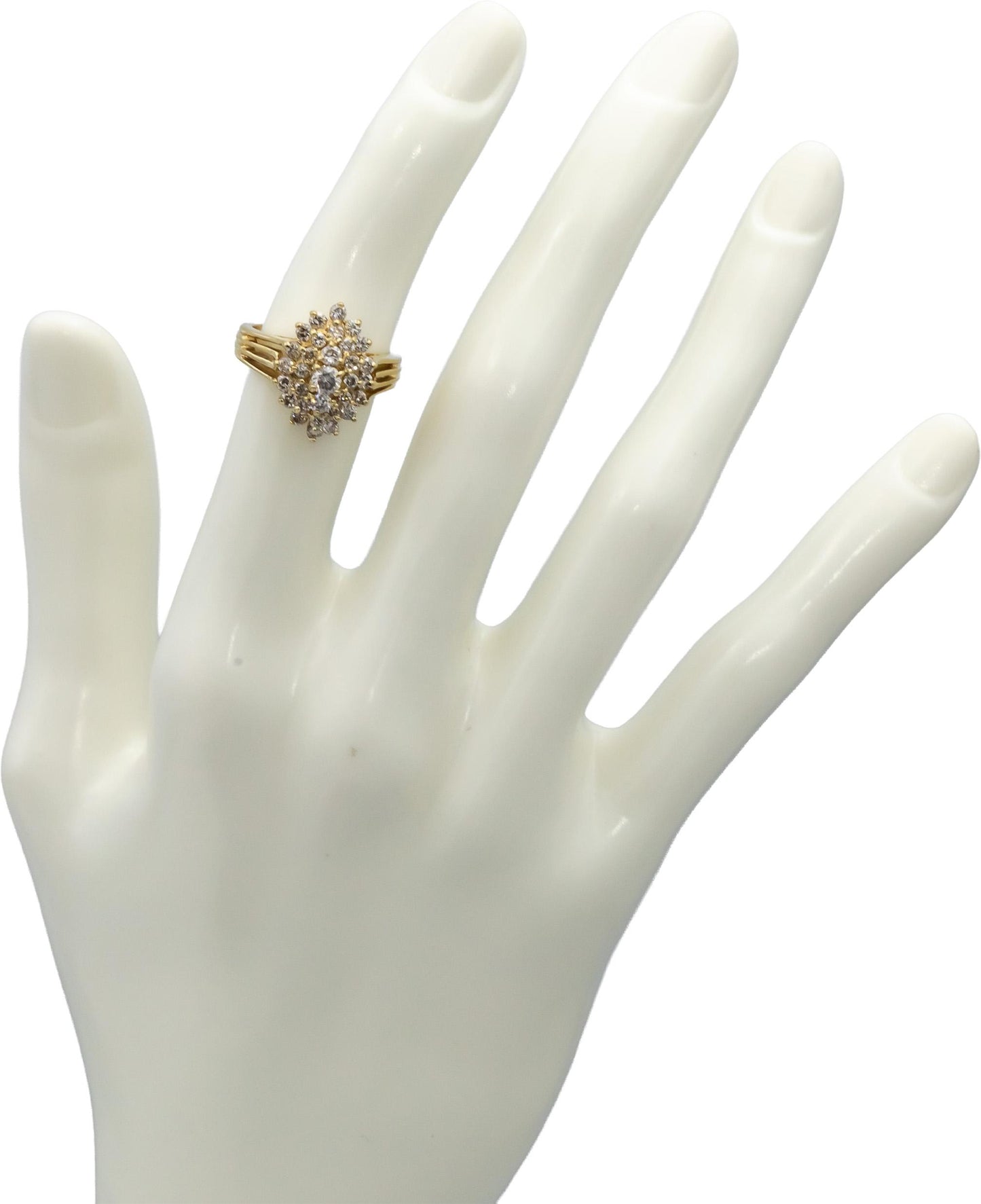 14k Yellow Gold VS Round Diamond Cluster Cocktail Ring 0.75CT Size 5.25