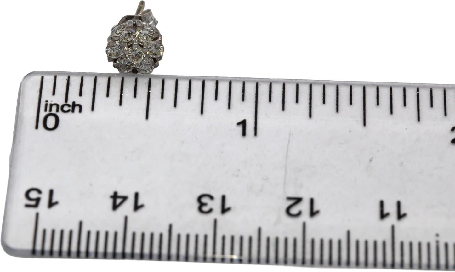 14k White Gold Round Diamond Cluster Stud Earrings 0.74CT