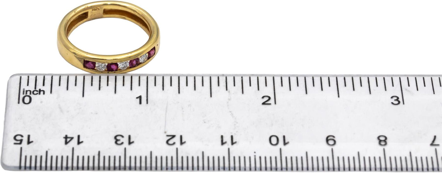 14k Yellow Gold Round Channel Set Diamond and Ruby Band Ring 0.25CT Size 6.75