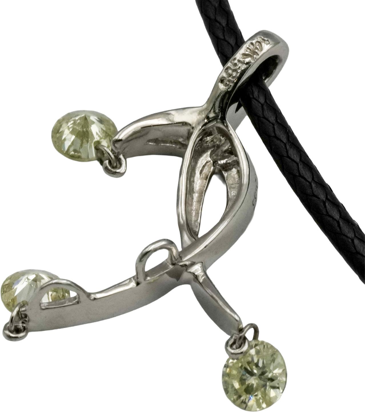 14k White Gold Round Diamond Dangle Pendant Necklace 0.65CT
