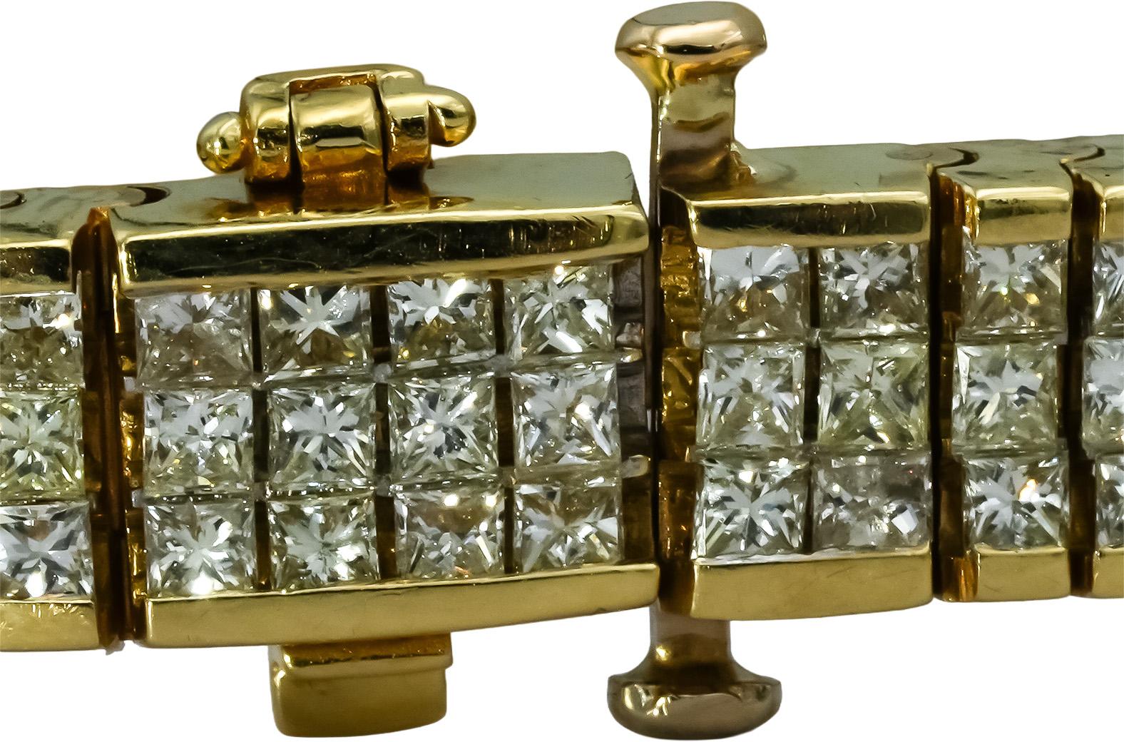 18k Yellow Gold VS Princess Cut Diamond Fancy Link Bracelet 11.50CT