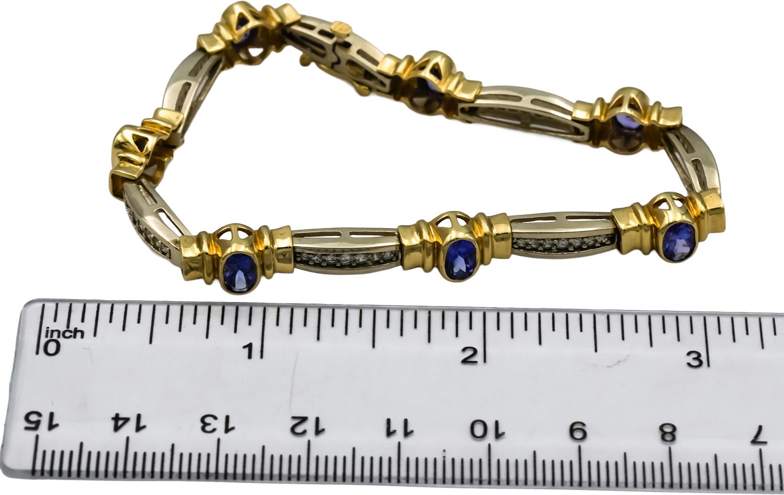 14k Yellow & White Gold Diamond and Tanzanite Fancy Link Bracelet 8.50CTW