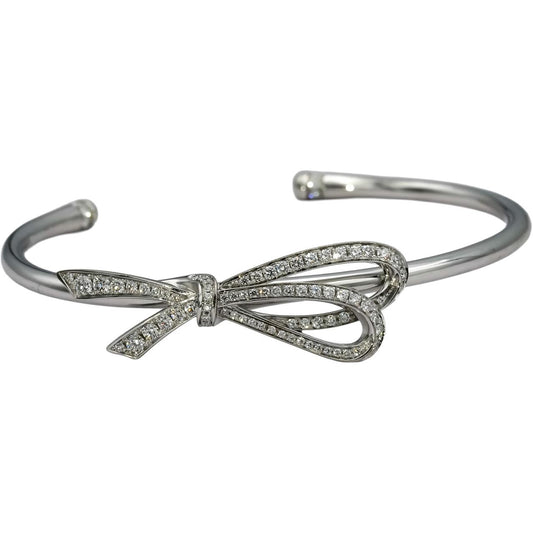 TIFFANY & CO. 18k White Gold VS Round Diamond Bow Cuff Bracelet 0.82CT w/ Pouch
