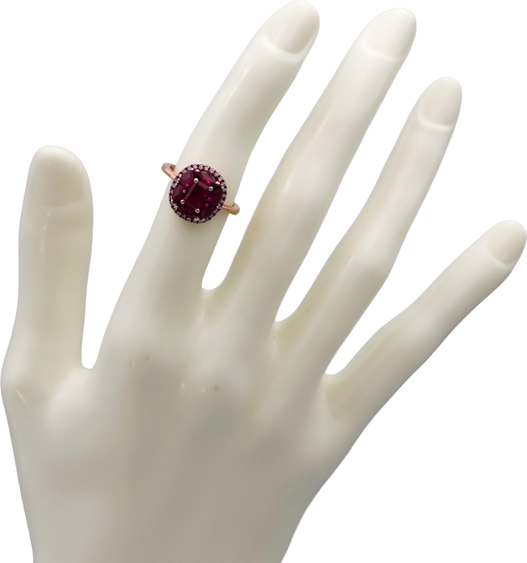 18k Rose Gold Ruby and Diamond Cluster Cocktail Ring 2.04CT Size 5.5
