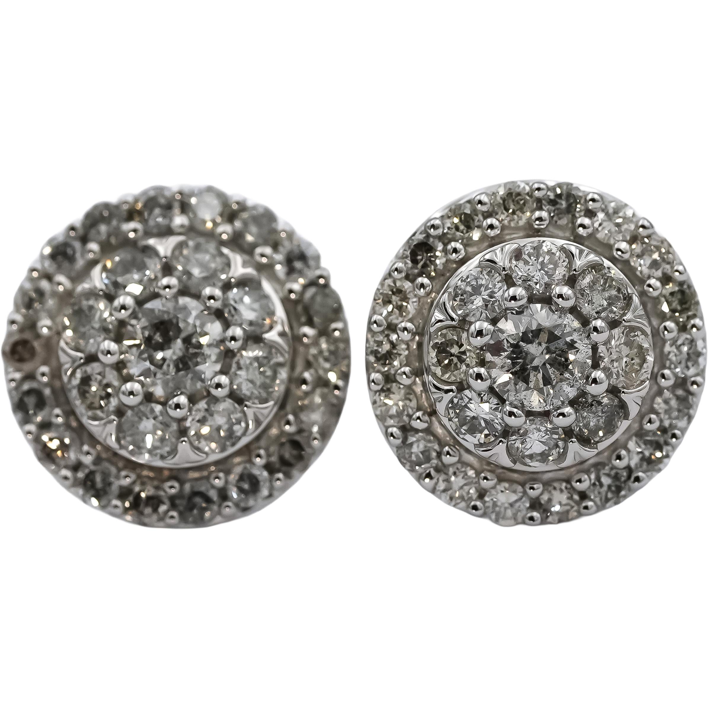 10k White Gold Round Diamond Cluster Stud Earrings 1.0CT