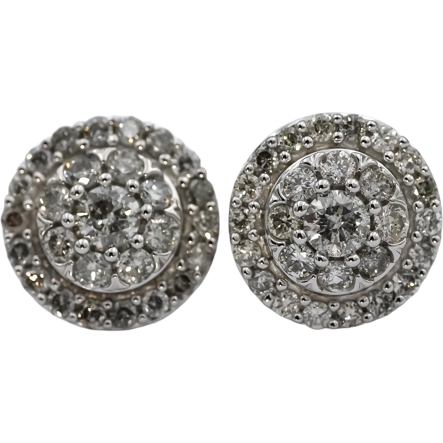 10k White Gold Round Diamond Cluster Stud Earrings 1.0CT