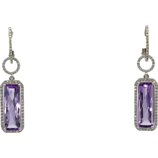 18k White Gold Diamond and Amethyst Drop Dangle Earrings 8.0CTW